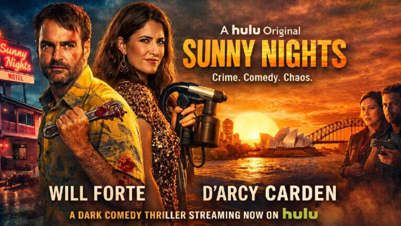 Sunny Nights Review: Will Forte and D’Arcy Carden Lead a Wild Crime Comedy on Hulu