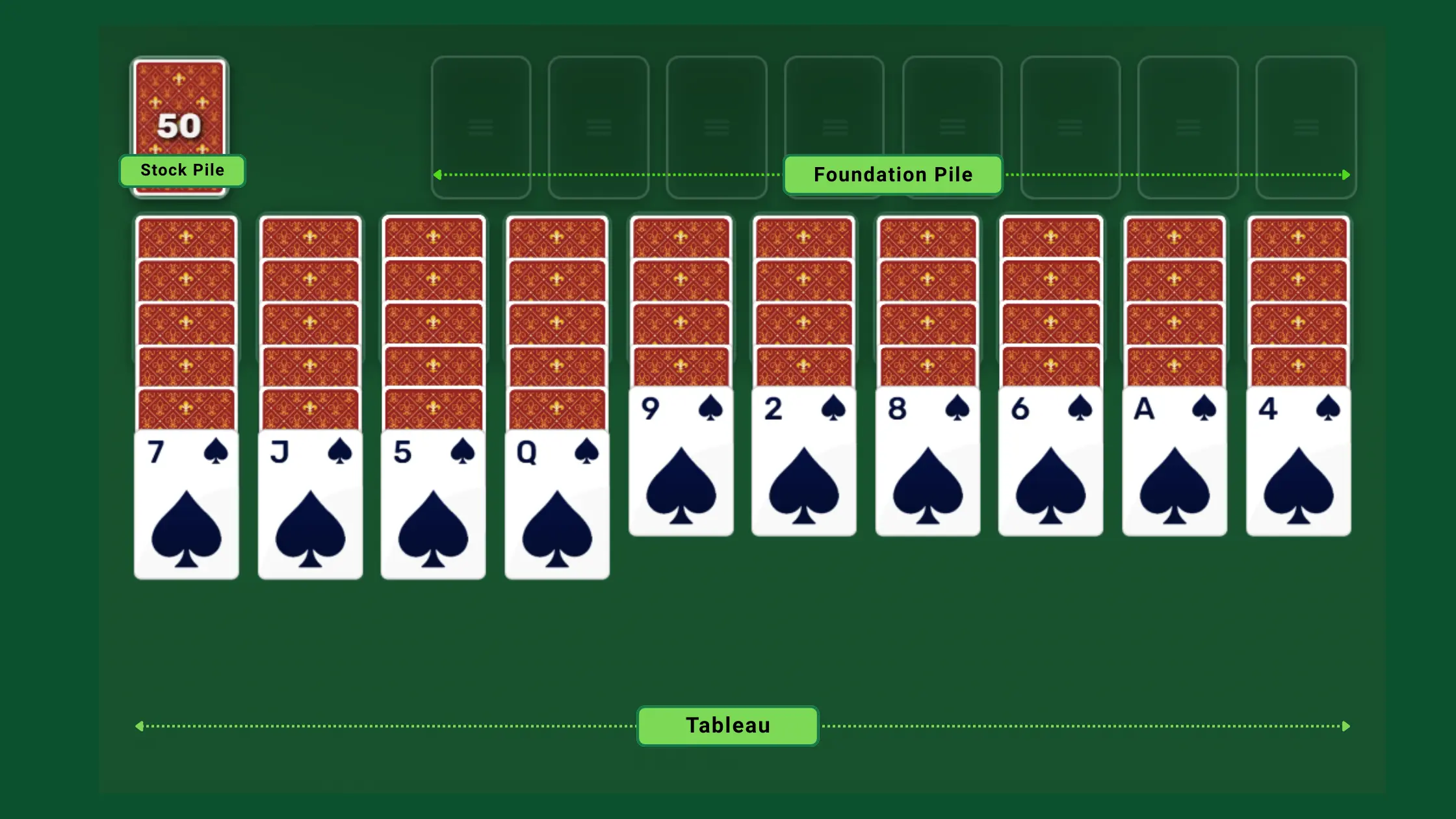 Spider solitaire setup